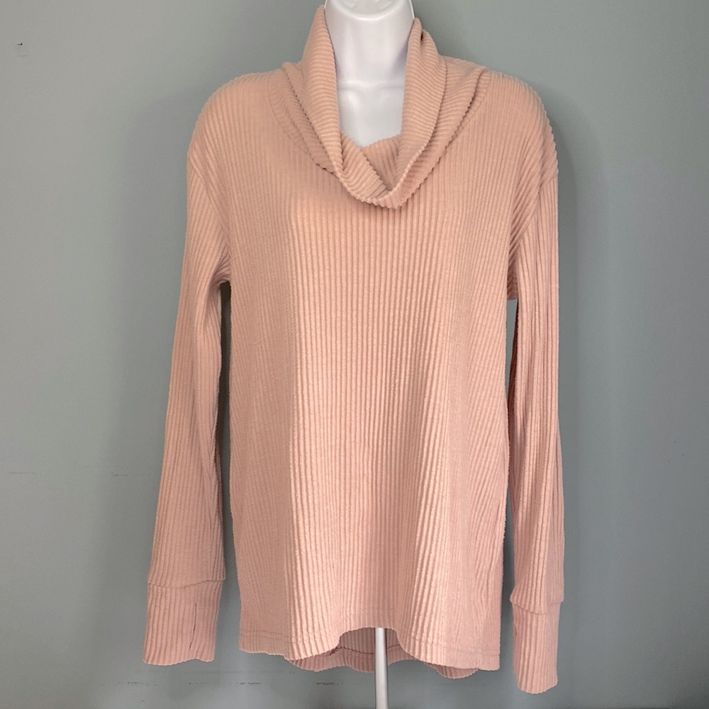 Jane and Delancey Sweater pink Velour Loose Neck Cowl Tunic M